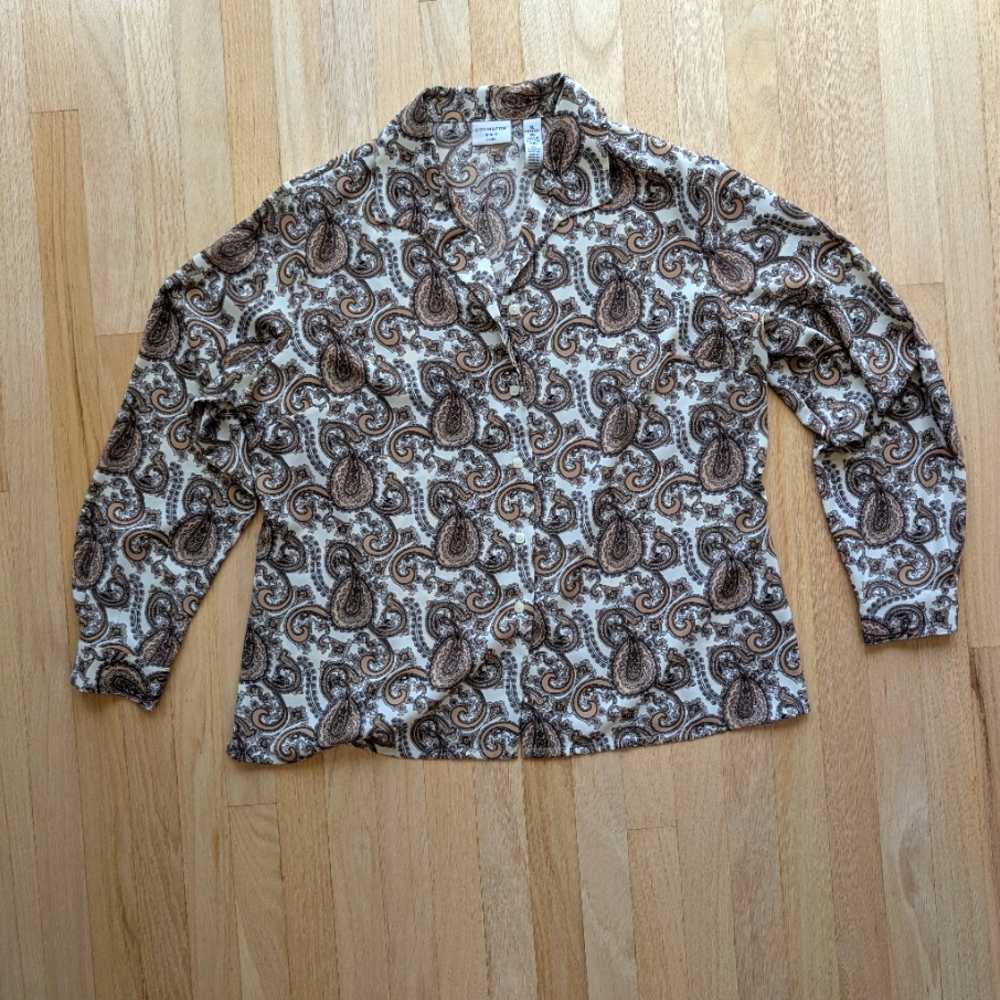 Covington Paisley Button-Up Shirt With Square Buttons (Size Petite XL)
